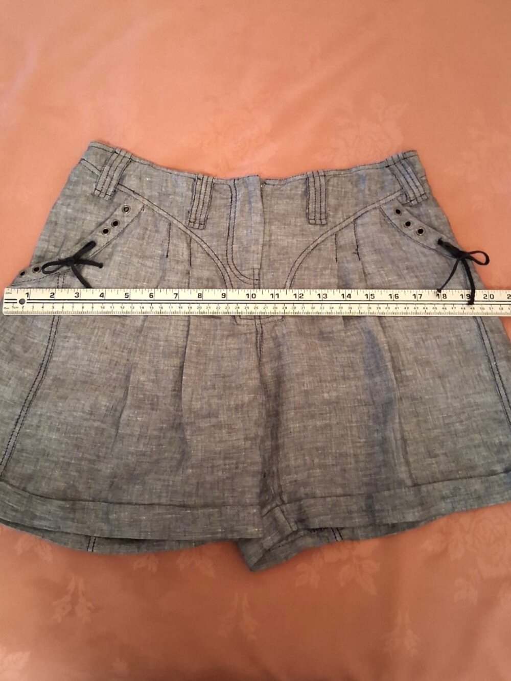 Gray High-Waist Linen-Blend Shorts - Picture 11 of 16